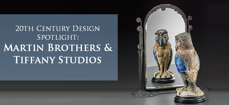 Martin Brothers Birds & Tiffany Studios Decorative Arts Highlight 20th Century Design Auction