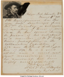 George Armstrong Custer A Fine 1875 Letter in His Hand, Written as Commanding Officer of the 7th Cavalry