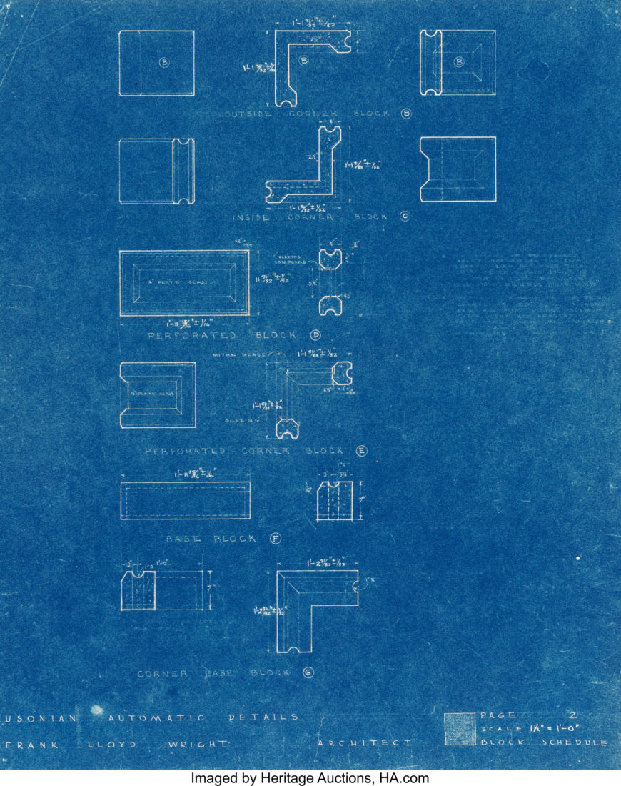 Frank Lloyd Wright, Twenty-Five Blueprints and Renderings for the Usonian Automatic, circa 1955 