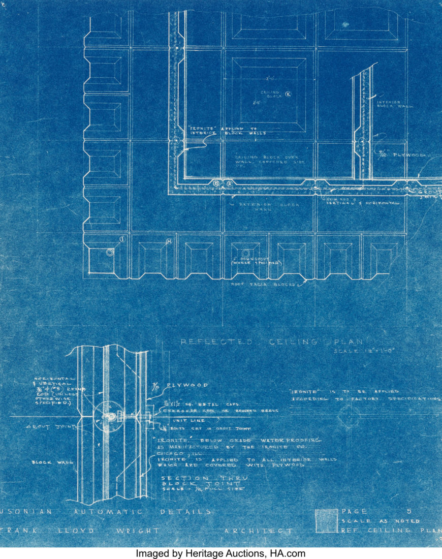 Frank Lloyd Wright, Twenty-Five Blueprints and Renderings for the Usonian Automatic, circa 1955 