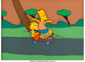 The Tracey Ullman Show - The Simpsons Bart, Lisa, and Maggie Production Cel Setup with Key Master Background (Fox, 1988)