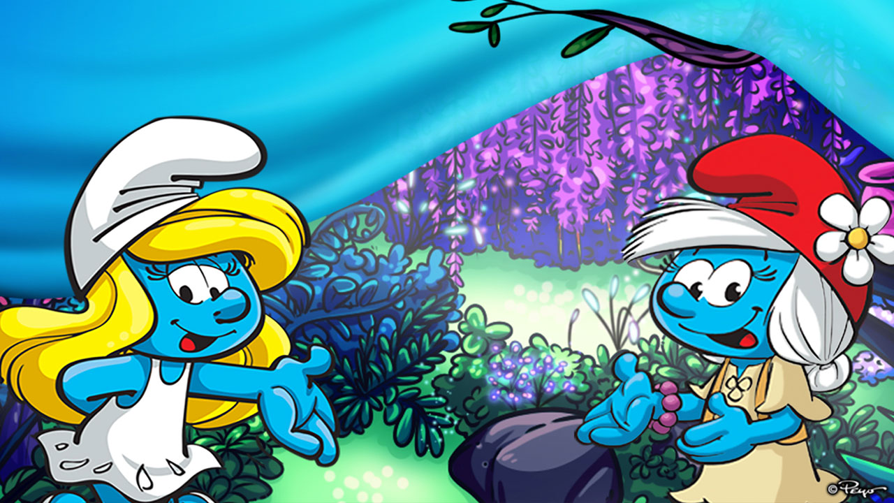 smurf village with smurfette and some other smurfette I don't know.