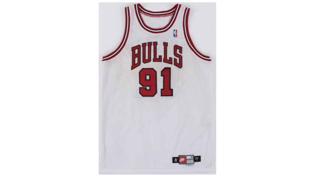 She got the Chicago Bulls jersey off Dennis Rodman’s back and now it can be yours