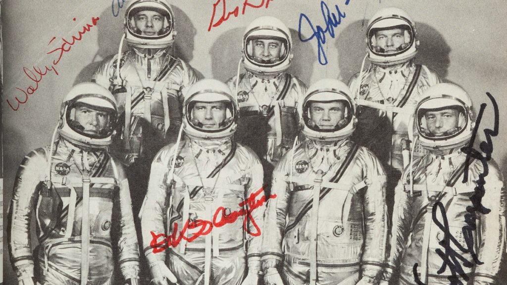 Rare as a moon landing, a copy of the Mercury Seven’s 1962 book signed by 32 astronauts
