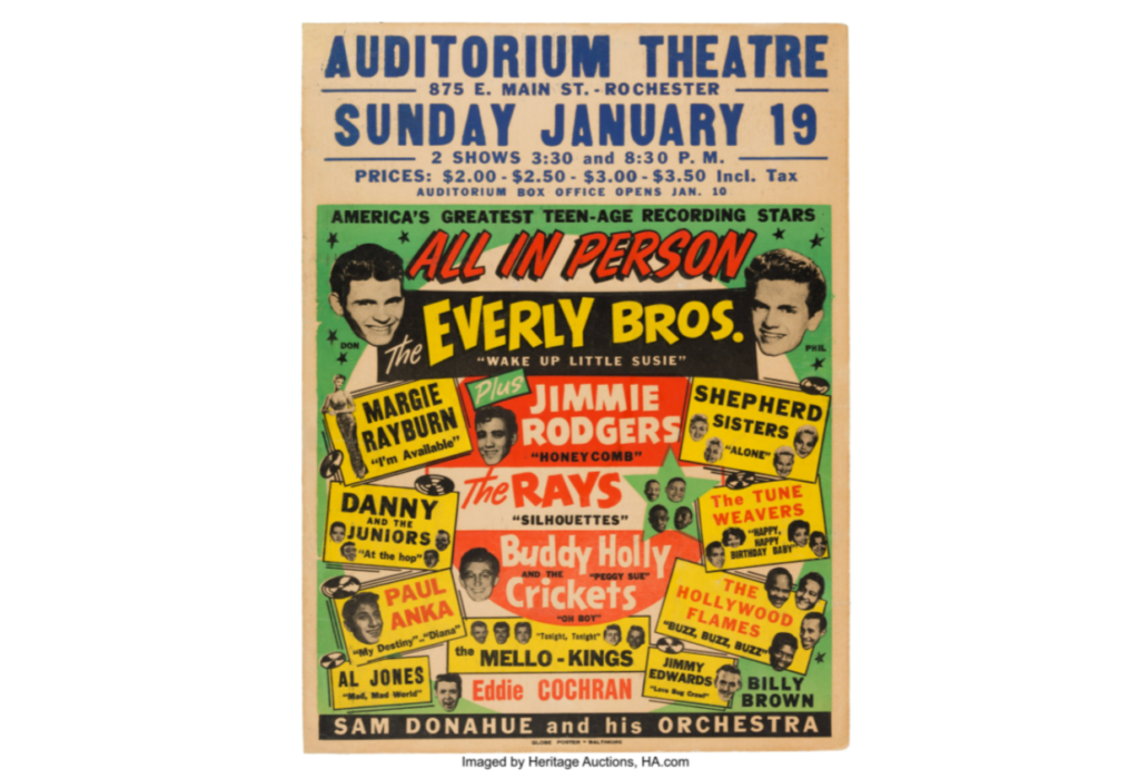 1950s Rock n Roll Konzert Plakat Eddie Cochran Buddy Stechpalme Everly Brüder 