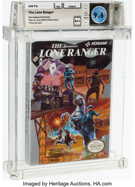 2.      The Lone Ranger - Wata 9.6 A++ Sealed [Oval SOQ R] (The Indiana Collection), NES Konami 1991 USA.